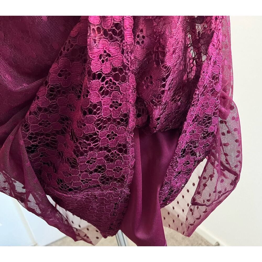 Charlotte Russe Lace Sheath and Polka Dot Mesh Wine Maroon Long Sleeve Dress L‎ - Picture 5 of 13